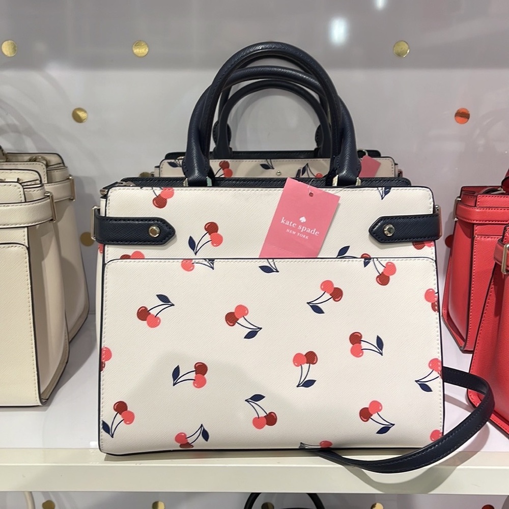 Kate Spade Staci Dancing Cherrie Medium Satchel Cream Multi - Picture 8 of 16